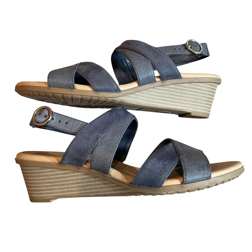 Dr. Scholls Grace Navy Blue Wedge Sandals Womens 10M Slingback Comfort Shoes - Picture 4 of 7